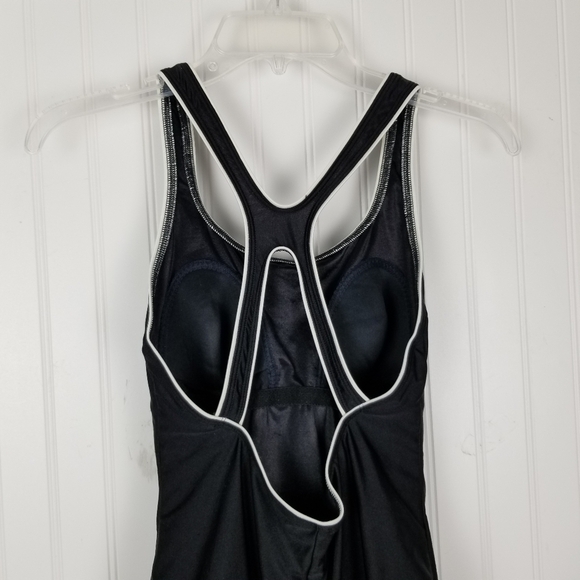 Speedo Womens Swimsuit Racerback Black Size 8 White Trim Racing Solid - Picture 5 of 10